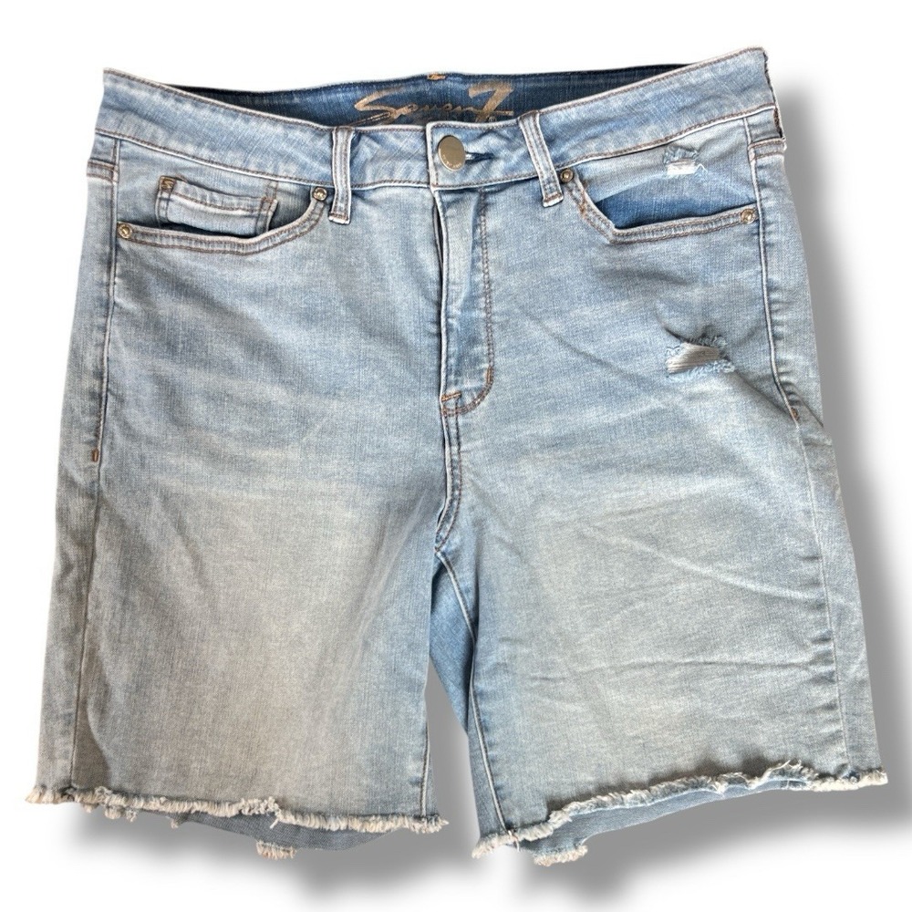 Seven 7 For All Mankind Sunset Bermuda Jean Shorts Womens Sz 14 Blue Light Wash‎